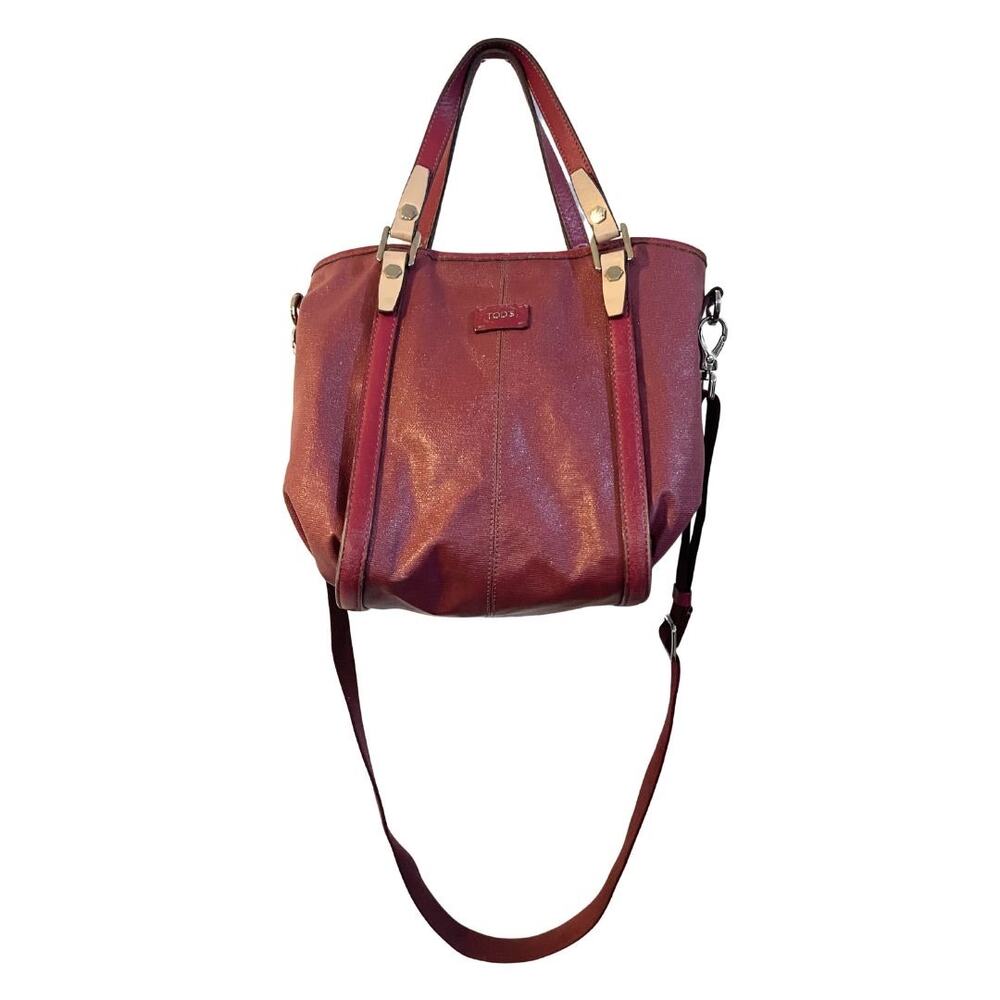 Tod's G-Line Sacca Piccola Red Coated Canvas Hobo Bag Crossbody Quiet Luxury